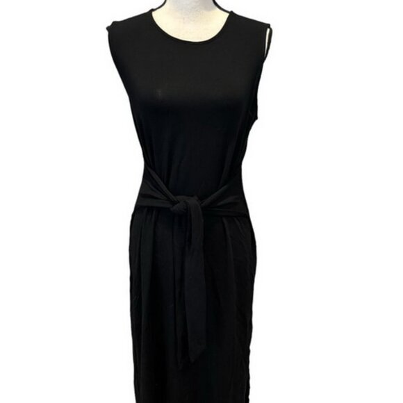 COPY - Eileen Fisher Black Stretch Jersey Knit Tie-Front Midi Dress - Picture 1 of 4